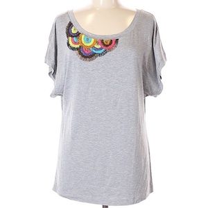 Trina Turk Gray short sleeve embellished top Medium
